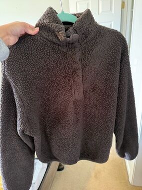 H&M Women's Sherpa Pullover Hoodie - Dark Brown